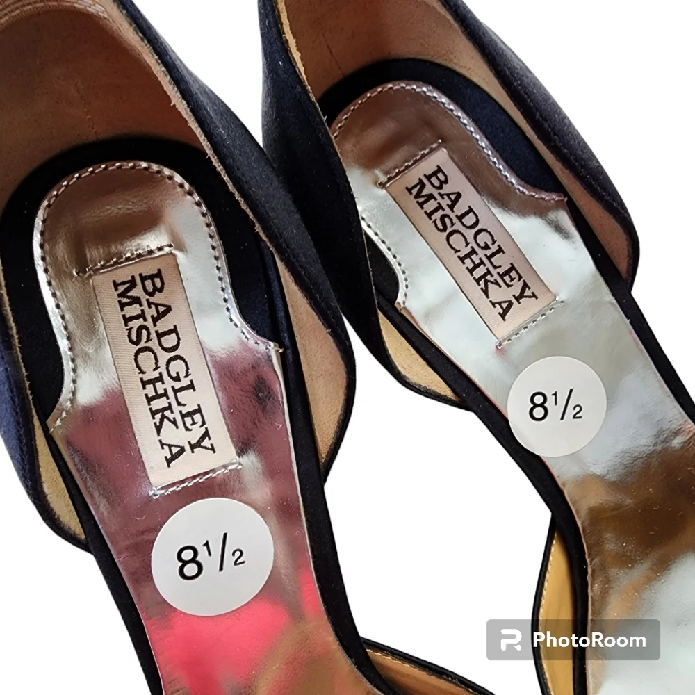 Bagley Mischka Bryon heels dress black fabric crystal decor leather sz 8.5 🎉HP - Picture 8 of 16